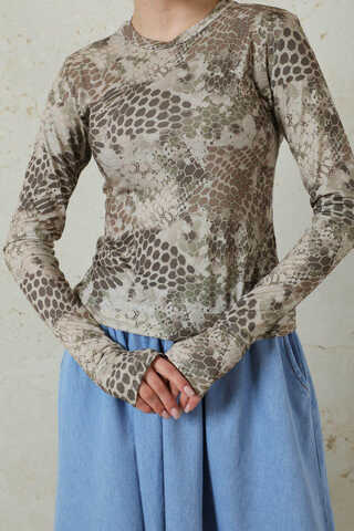 Parmaklı Yılan Desen  Body Haki - 5