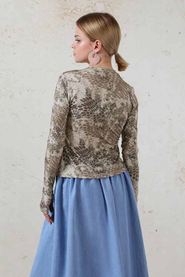 Parmaklı Yılan Desen  Body Haki - 6