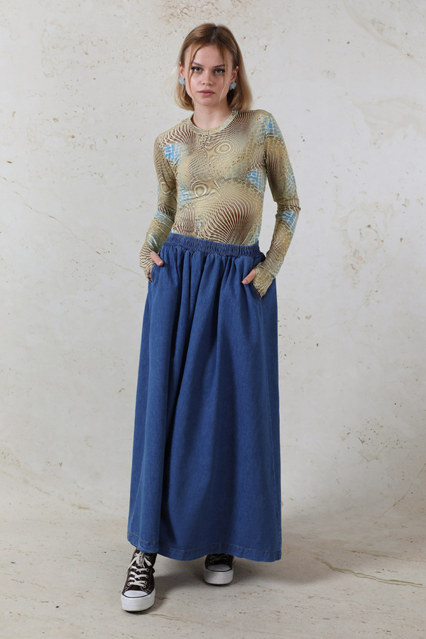 Parmaklı Yılan Desen  Body Mavi - 3