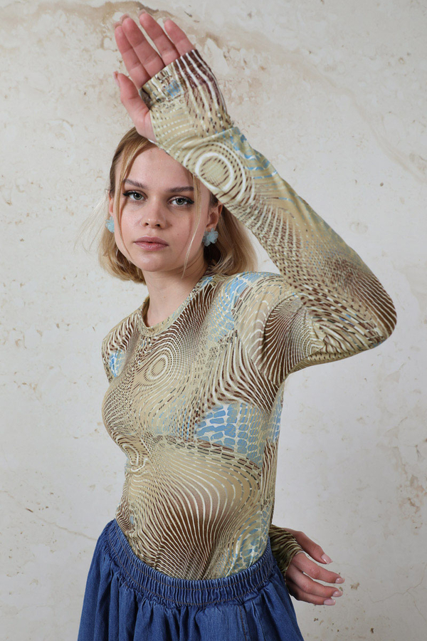 Parmaklı Yılan Desen  Body Mavi - 2