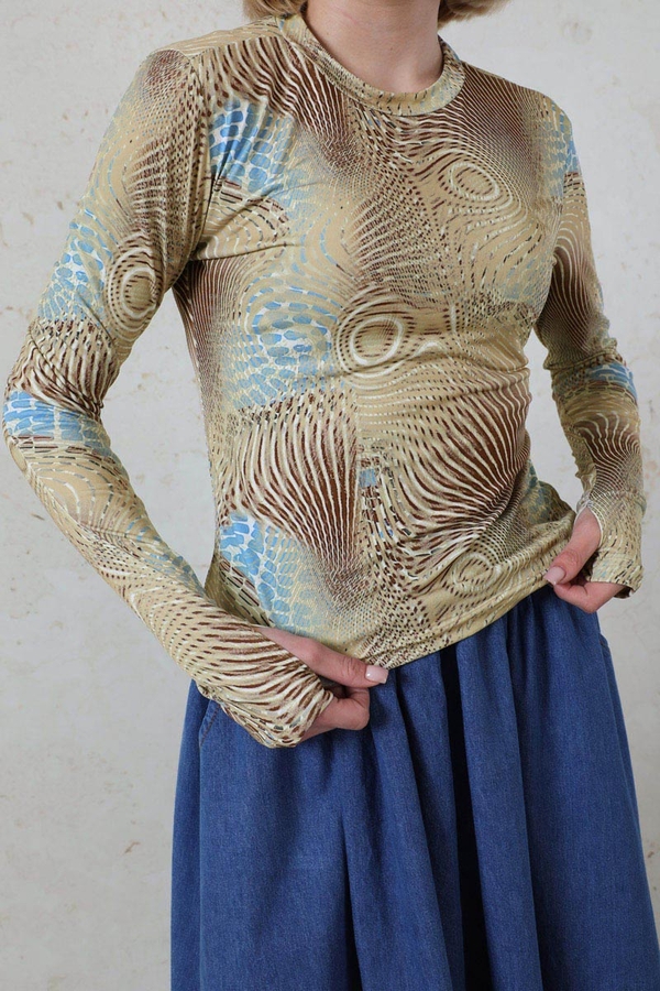 Parmaklı Yılan Desen  Body Mavi - 4