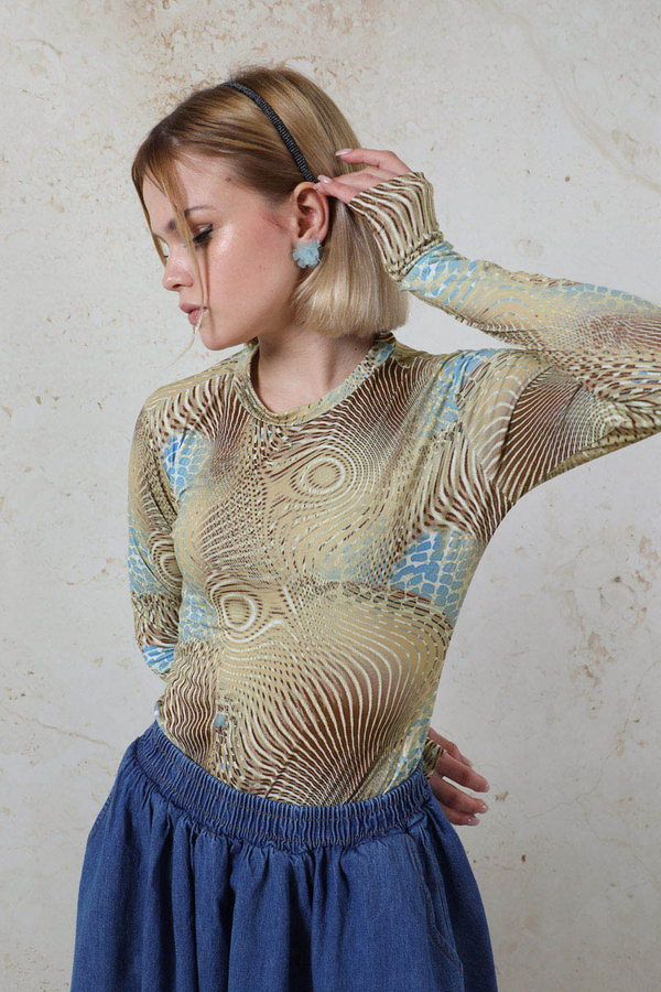 Parmaklı Yılan Desen  Body Mavi - 5