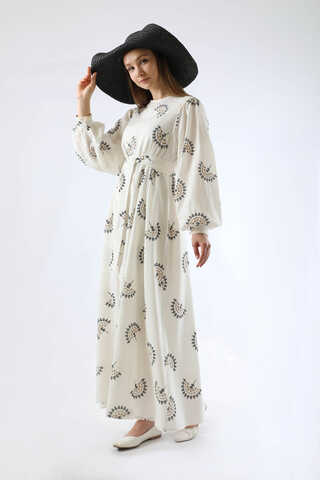 Pattern Embroidered Dress Black - 1