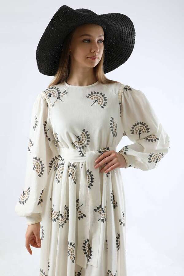 Pattern Embroidered Dress Black - 2