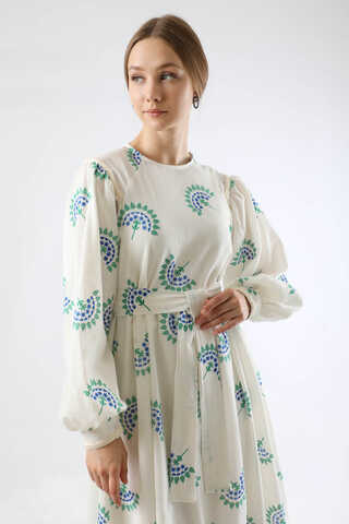 Pattern Embroidered Dress Green - 2