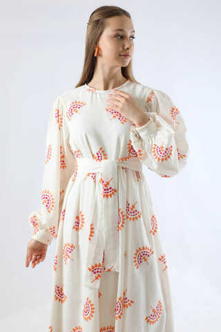 Pattern Embroidered Dress Orange - 2