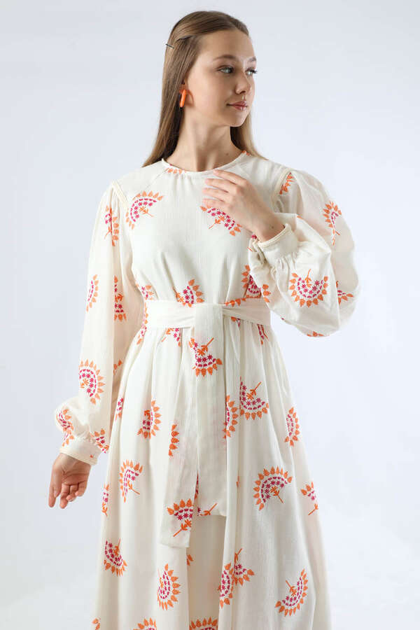 Pattern Embroidered Dress Orange - 2