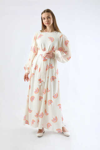 Pattern Embroidered Dress Orange - 1