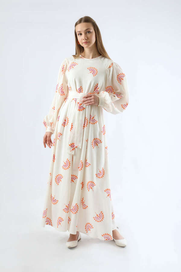 Pattern Embroidered Dress Orange - 1
