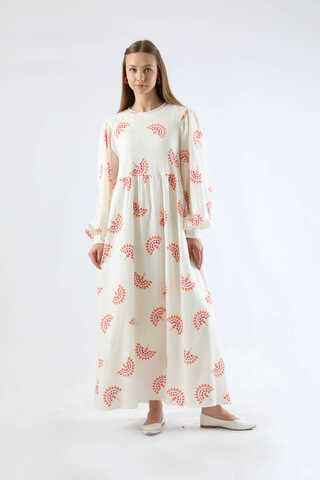 Pattern Embroidered Dress Orange - 3