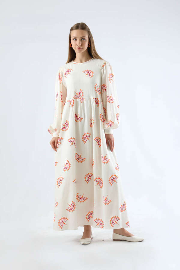 Pattern Embroidered Dress Orange - 3