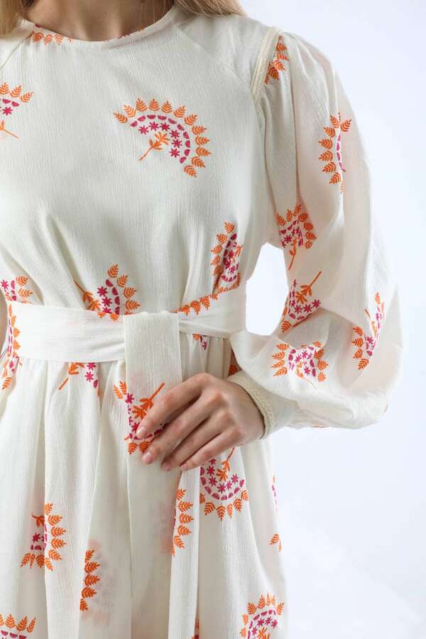 Pattern Embroidered Dress Orange - 4