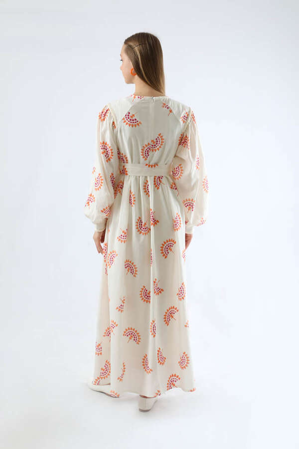 Pattern Embroidered Dress Orange - 5