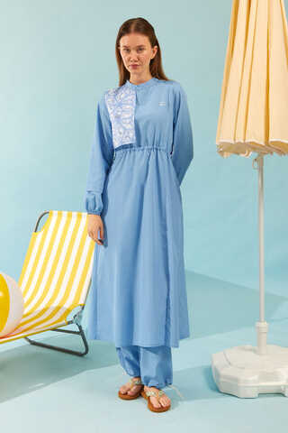 Patterned Swimsuit Set Baby Blue - 2