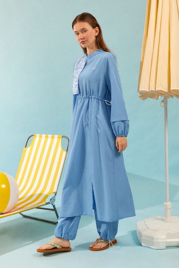 Patterned Swimsuit Set Baby Blue - 3