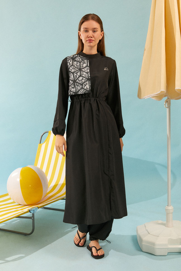 Patterned Swimsuit Set Black - 1