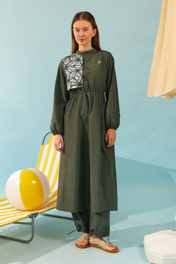 Patterned Swimsuit Set Khaki - 2