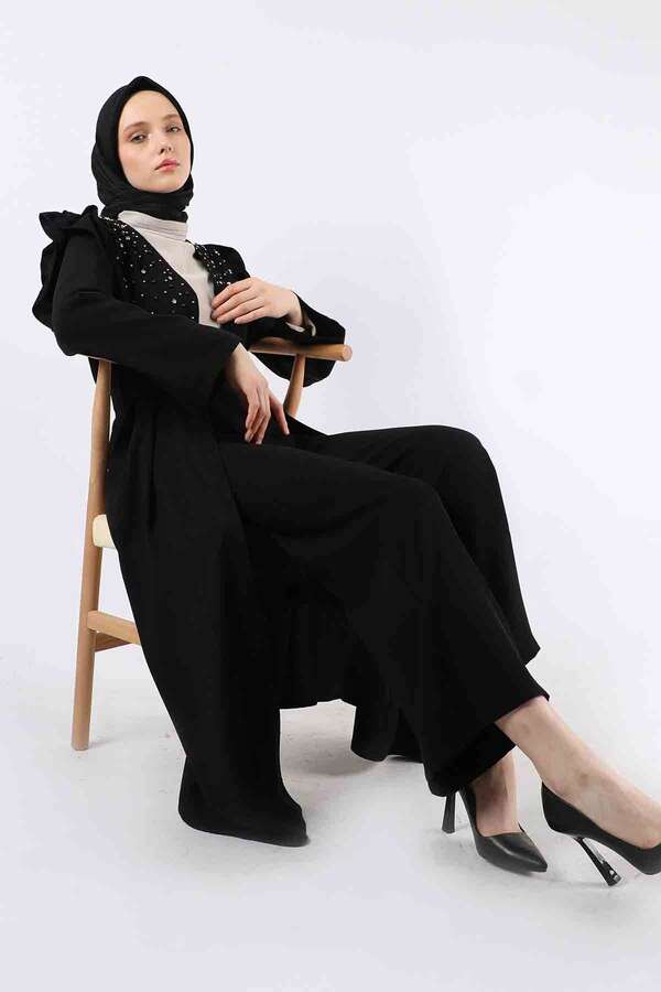 Pearl Embroidered Abaya Suit Black - 1