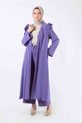 Pearl Embroidered Abaya Suit Blue - 3