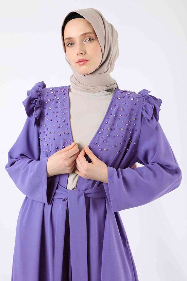 Pearl Embroidered Abaya Suit Blue - 4