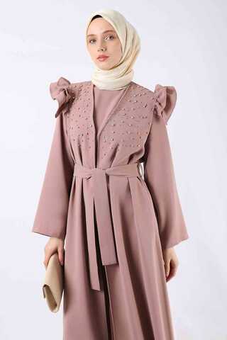 Pearl Embroidered Abaya Suit Dried Rose - 2