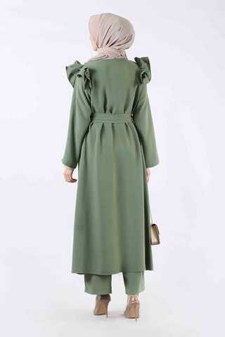 Pearl Embroidered Abaya Suit Khaki - 5