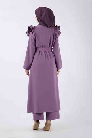 Pearl Embroidered Abaya Suit Lilac - 5
