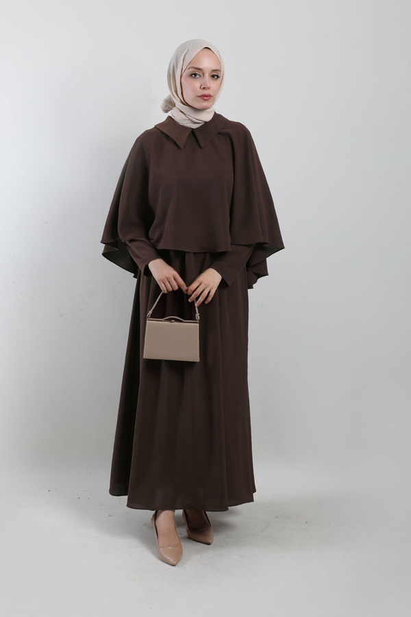 Pelerinli Elbise Acı Kahve 