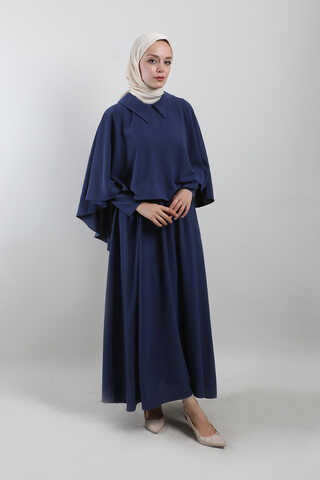 Pelerinli Elbise Lacivert - 1