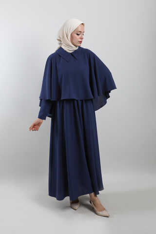 Pelerinli Elbise Lacivert - 3