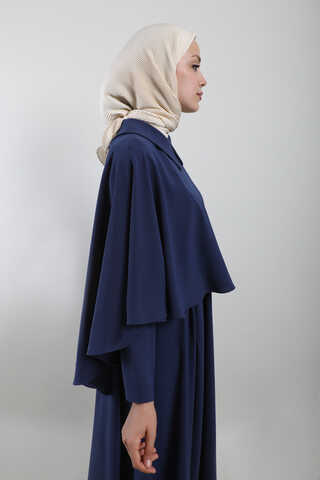Pelerinli Elbise Lacivert - 4