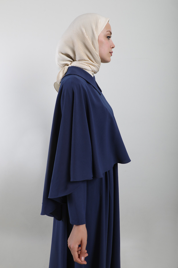 Pelerinli Elbise Lacivert - 4