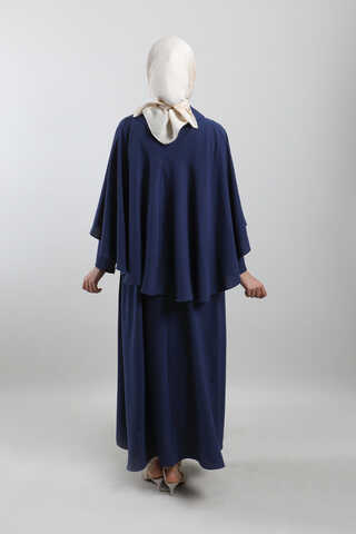 Pelerinli Elbise Lacivert - 5