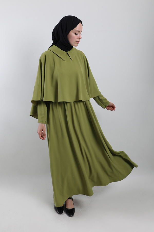 Pelerinli Elbise Yağ Yeşili - 4