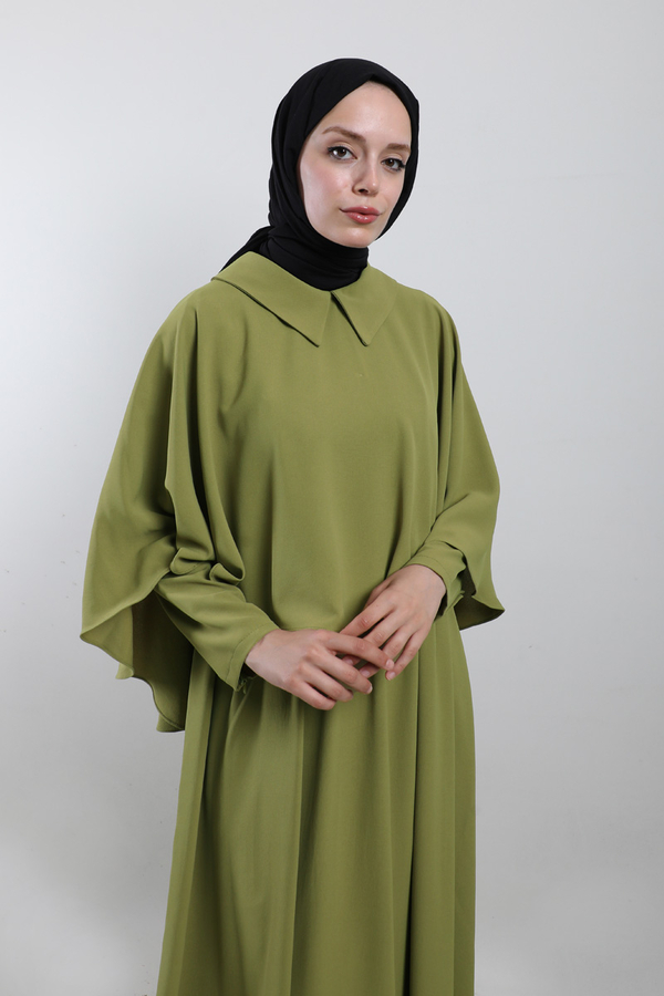 Pelerinli Elbise Yağ Yeşili - 3
