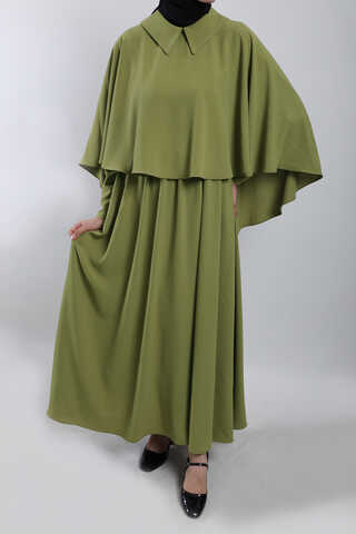 Pelerinli Elbise Yağ Yeşili - 2