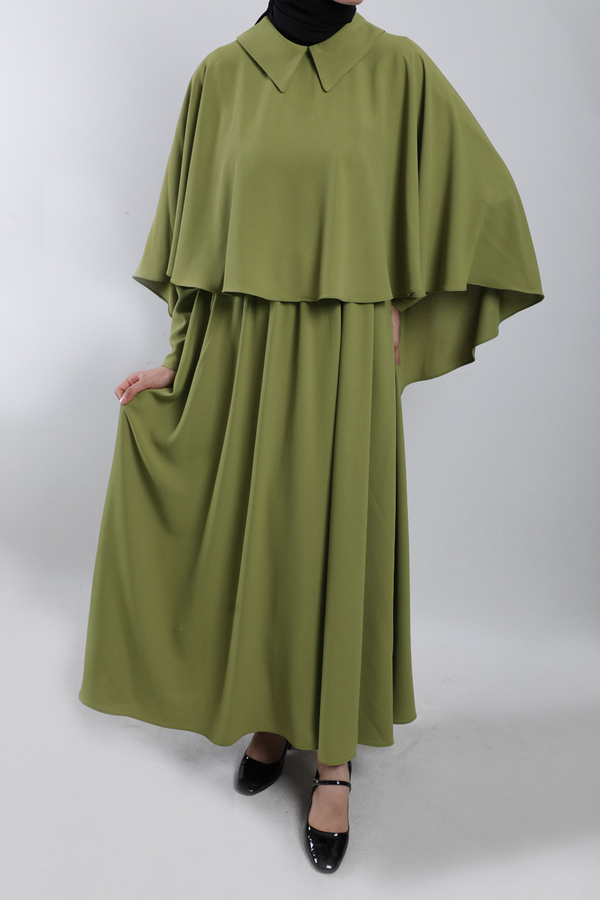 Pelerinli Elbise Yağ Yeşili - 2