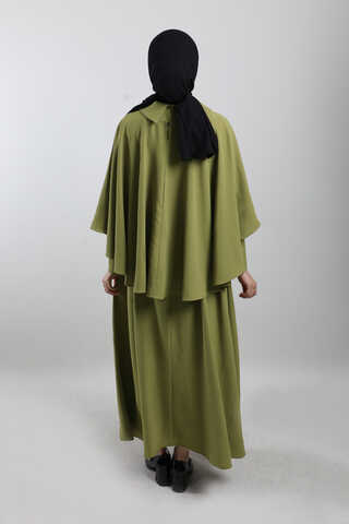 Pelerinli Elbise Yağ Yeşili - 5