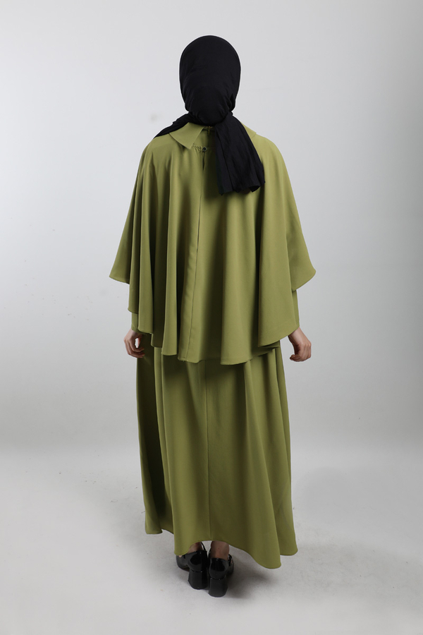 Pelerinli Elbise Yağ Yeşili - 5