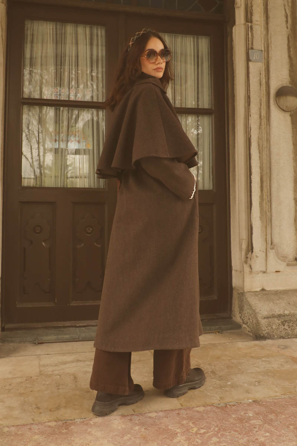 Pelerinli Kaban Kahverengi - 6