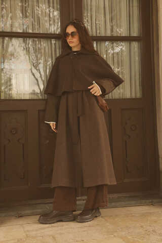 Pelerinli Kaban Kahverengi - 5