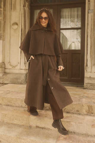 Pelerinli Kaban Kahverengi - 1