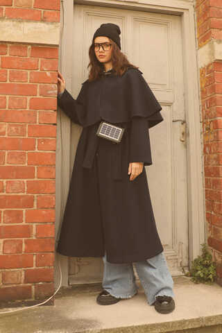 Pelerinli Kaban Lacivert - 1