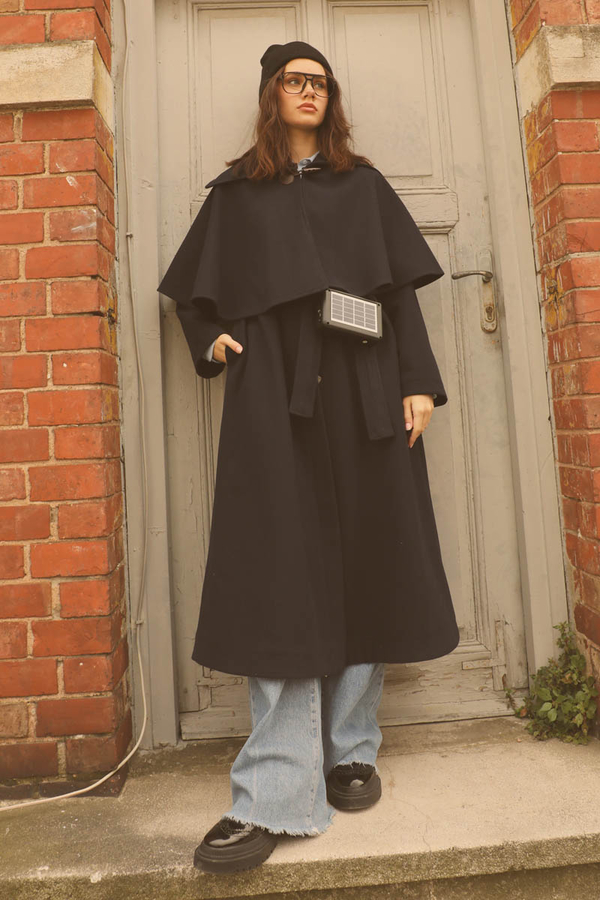 Pelerinli Kaban Lacivert - 4