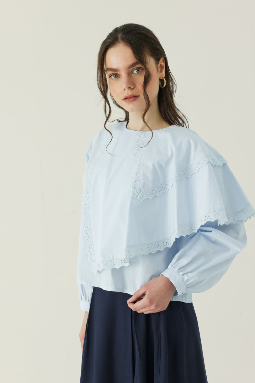 Pelerinli Poplin Gömlek Bebe Mavisi 