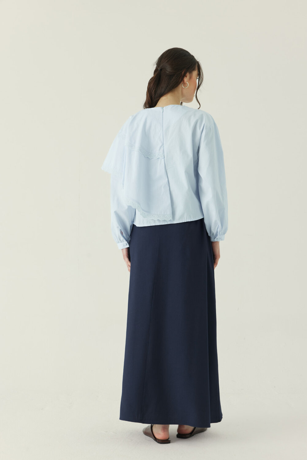 Pelerinli Poplin Gömlek Bebe Mavisi - 3