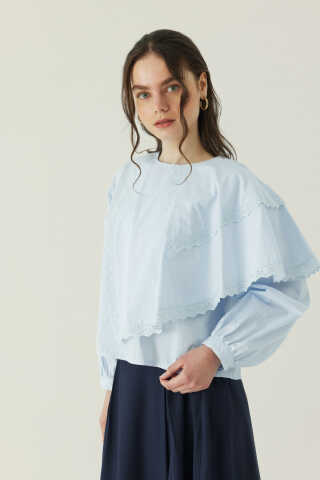 Pelerinli Poplin Gömlek Bebe Mavisi - 1