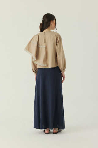 Pelerinli Poplin Gömlek Bej - 4