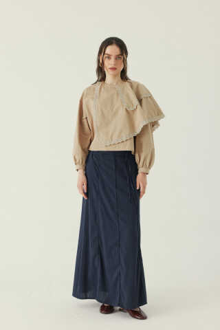 Pelerinli Poplin Gömlek Bej - 3