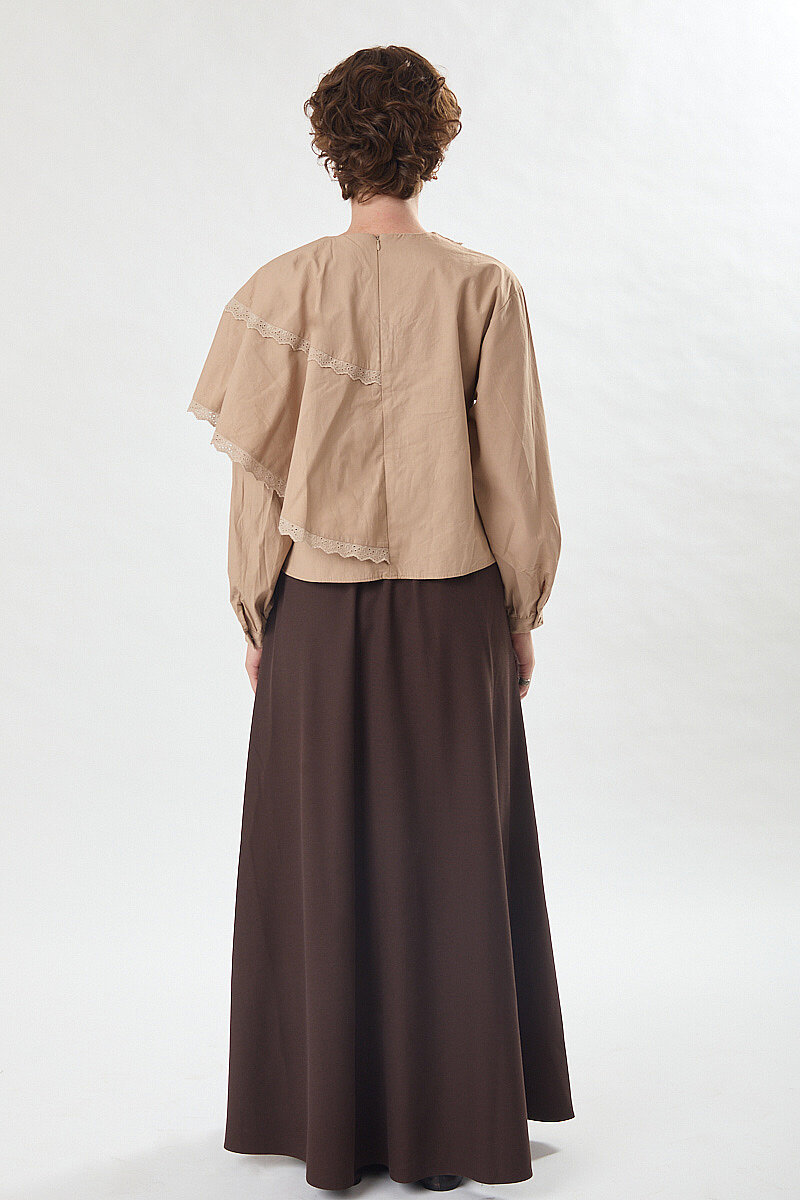 Pelerinli Poplin Gömlek Bej - 6